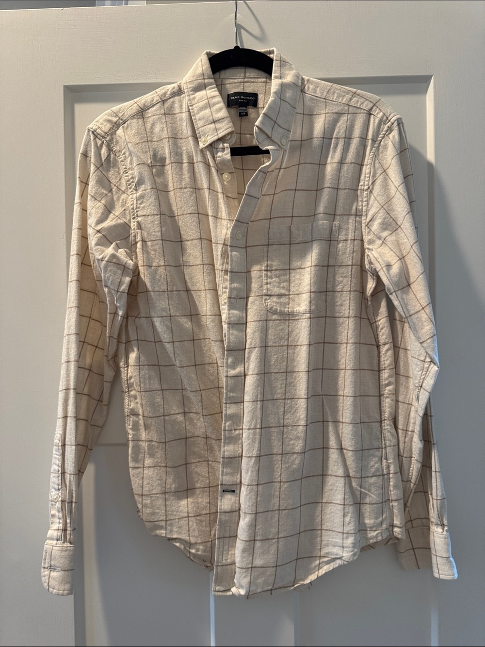 Club Monaco Cream Windowpane Long-Sleeve Button-Down Shirt